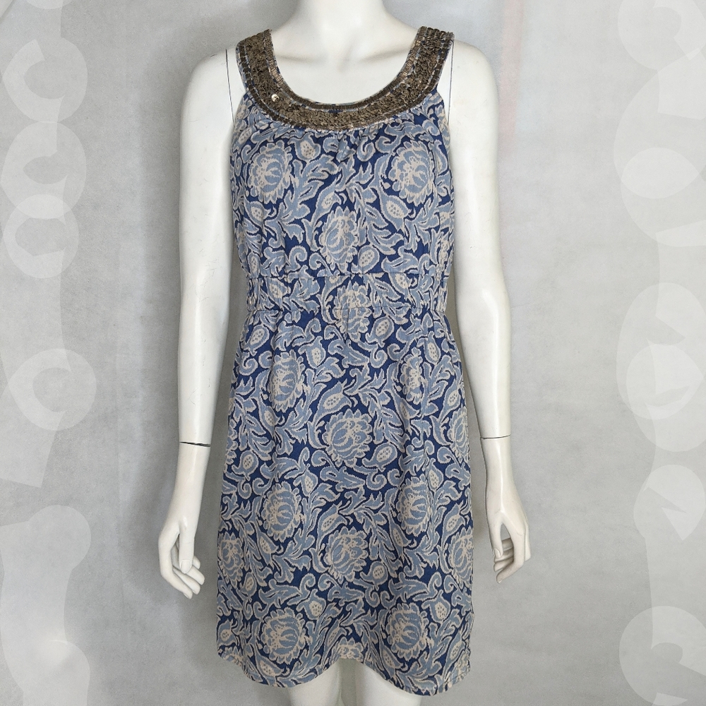Blue Paisley Dress 2P Sequins Cotton